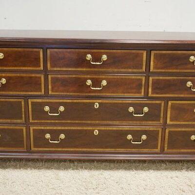 1047	THOMASVILLE 12 DRAWER MAHOGANY CHEST, DRAWERS HAVING BANDED FRONTS, *THE MAHOGANY COLLECTION*, APPROXIMATELY 73 IN X 20 IN X 34 IN...