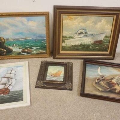 1310	LOT OF OIL PAINTINGS BOATING & SHORE SCENES, LARGEST IS APPROXIMATELY 43 IN X 27 IN
