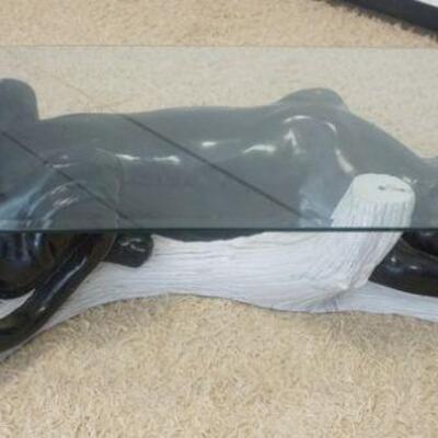 1283	BLACK PANTHER ON TREE LIMB COMPOSITE COFFEE TABLE W/ BEVELED GLASS TOP. APP. 26 IN X 52 IN X 14 IN H 
