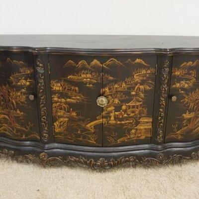 1079	CHINOISERIE 4 DOOR BLACK LACQUERED CABINET, APPROXIMATELY 71 IN X 22 IN X 37 IN HIGH
