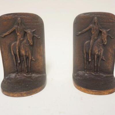 1243	AMERICAN INDIAN ON HORSE BOOKENDS, CAST METAL BY BRONZMET DATED 7/22/1924, APPROXIMATELY 7 3/4 IN HIGH
