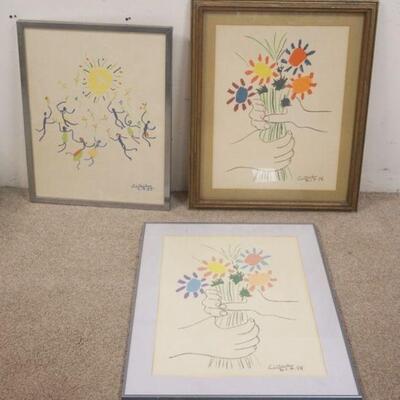 1309	LOT OF 3 FRAMED PICASSO PRINTS, LARGEST IS APPROXIMATELY 30 IN X 24 IN 

