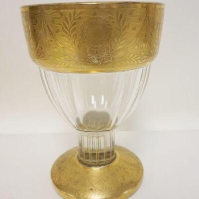 1256	LARGE CHALICE W/GOLD PATTERNED TRIM TOP & BASE, APPROXIMATELY 9 3/4 IN
