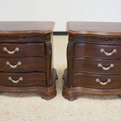 1096	AMERICAN DREW *BOB MACKIE HOME* WALNUT 3 DRAWERS BEDSIDE NIGHTSTANDS, APPROXIMATELY 34 IN X 20 IN X 32 IN HIGH
