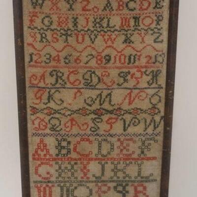 1228	ANTIQUE FRAMED SAMPLER. APP. 8 3/4 IN X 17 1/2 IN 
