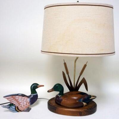 1157	DUCK DECOY TABLE LAMP, THE DECOY SHOP FREEPORT MAINE, AND DUCK FREESTANDING FIGURE LAMP, APPROXIMATLEY 26 IN HIGH
