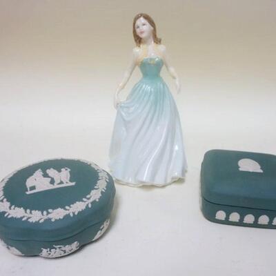 1194	ROYAL DOULTON FAYE, 8 3/4 IN & GREEN JASPER WEDGWOOD COVERED BOXES
