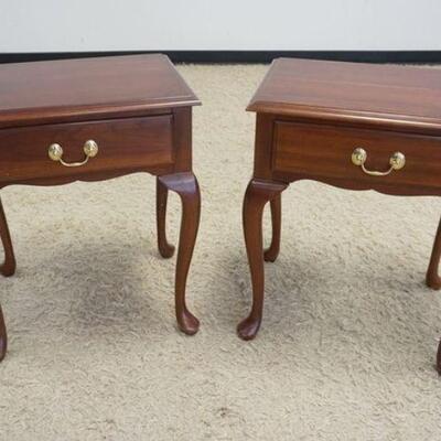 1044	PAIR OF HARDEN QUEEN ANNE STYLE NIGHT STANDS, CHERRY, 1 DRAWER, APPROXIMATELY 23 IN X 17 IN X 27 IN HIGH
