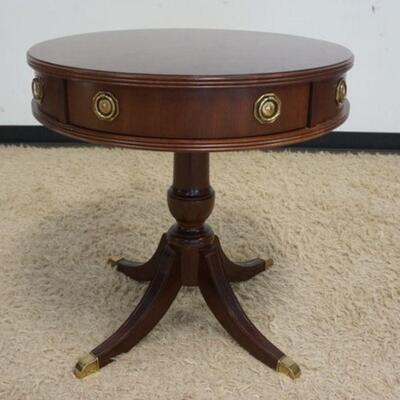 1058	MAHOGANY ONE DRAWER ROUND LAMP TABLE MADE BY HAMMARY, 26 IN X 26 1/4 IN HIGH
