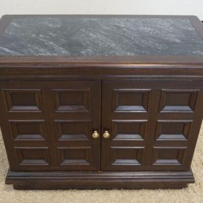 1085	WALNUT BAR W/INSET MARBLE TOP, PULL OUT SIDES & 2 DOORS W/ONE CONCEALED DRAWER, APPROXIMATELY 40 IN X 20 IN X 31 IN HIGH
