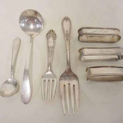 1018	GROUP OF ASSORTED STERLING INCLUDING NAPKIN RINGS, FORKS & SPOON, 7 PIECE LOT, 3.44 TOZ
