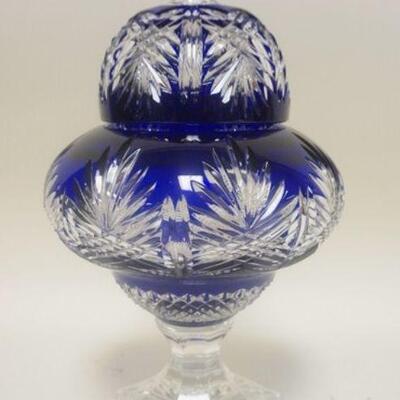 1192	COBALT CUT TO CLEAR COVERED JAR FIFTH AVENUE CRYSTAL HUNGARY APP 13 IN H, SIGNED & NUMBERED MAGDA NIMETH 250/500 1995
