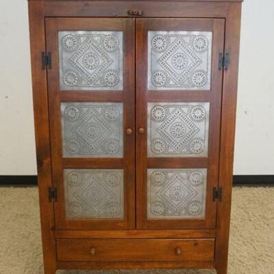 1073	CONTEMPORARY PINE PIE SAFE   W/TIN PIERCED PANELED OVER ONE DRAWER BY MASTERCRAFT, APPROXIMATELY 39 IN X 13 IN X 58IN
