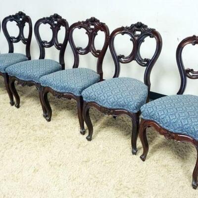 1101	OUTSTANDING SET OF 6 MATCHING VICTORIAN MAHOGANY CHAIRS WITH UPHOLSTERED SEATS AND ROSE CARVED CRESTS
