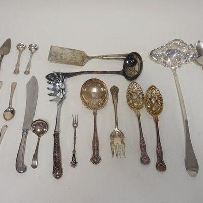 1015	SILVERPLATE LOT INCLUDING LARGE W&S BACKINGTON LADLE & 2 SERVING PIECES W/STERLING HANDLES, ALSO SMALL SPPOONS W/STONE HANDLE INSET...