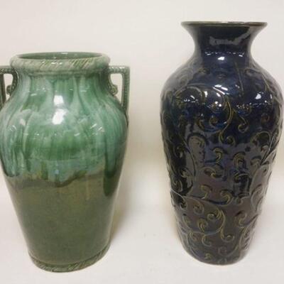 1196	LOT OF TWO ORNATE POTTERY FLOOR URNS TALLEST APP. 21 IN H 
