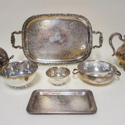 1012	SILVERPLATE LOT W/WALLACE & SHEFFIELD, REED & BARTON, & CRESEAL, 7 PIECE LOT,  LARGEST PIECE IS APPROXIMATELY 20 IN X 11 1/2 IN
