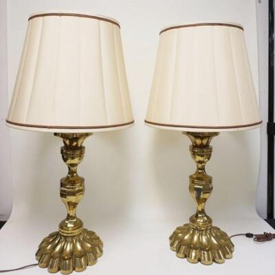 1030	PAIR OF LARGE ORNATE BRASS FLASHED TABLE LAMPS, APPROXIMATELY 39 IN HIGH
