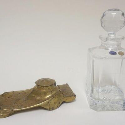 1257	TWO PIECE LOT INCLUDING ART NOUVEAU BRASS INKWELL & BATTEMIA CRYSTAL DECANTER. DECANTER IS APP. 9 3/4 IN H
