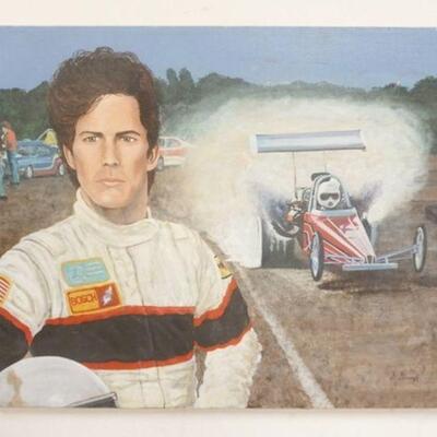 1272	OIL PAINTING ON CANVAS RACING ARTIST SIGNED APP. 21 IN X 27 1/4 IN 
