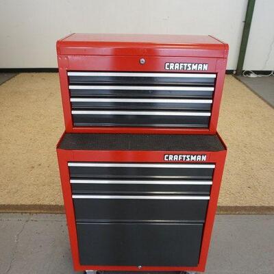 1163	CRAFTSMAN DOUBLE STACK ROLLING TOOL BOX WITH CONTENTS, APPROXIMATELY 27 IN X 18 IN X 49 IN HIGH
