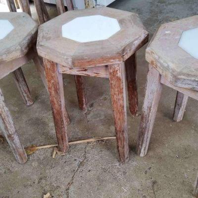 KKD092 - Trio of Hand-Crafted Sturdy Stools/Plant Stands