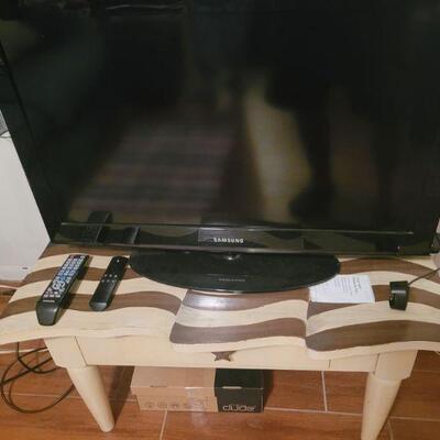 small table and a tv