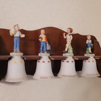 (4)Norman Rockwell Bells in Wall Display Shelf 1/2