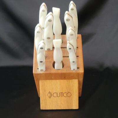 (10) Set Cutco Pearl White Cutlery in Knife Block