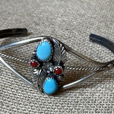 Sterling Silver Navajo Cuff Bracelet with Turquoise