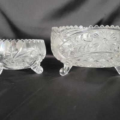 (2) Vintage Brilliant Cut Crystal Footed Bowls w/
Sawtooth Rims
