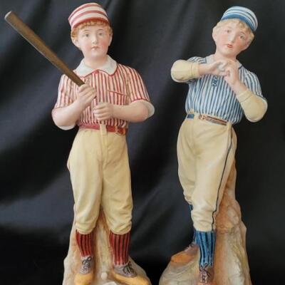 Pair of Antique Heubach Bisque Baseball Figurines