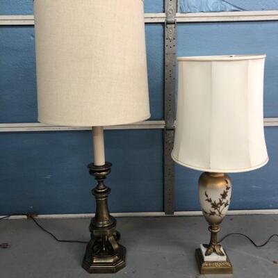 (2) Vintage Table Lamps: Brass & Ormulu on Ceramic