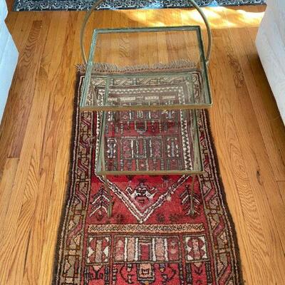 Vintage Persian Rug, Wrought Iron Glass Table