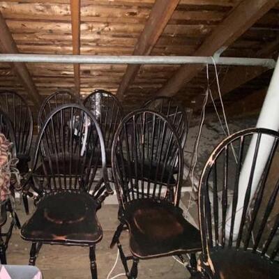 8 Distressed Windsor Chairs
