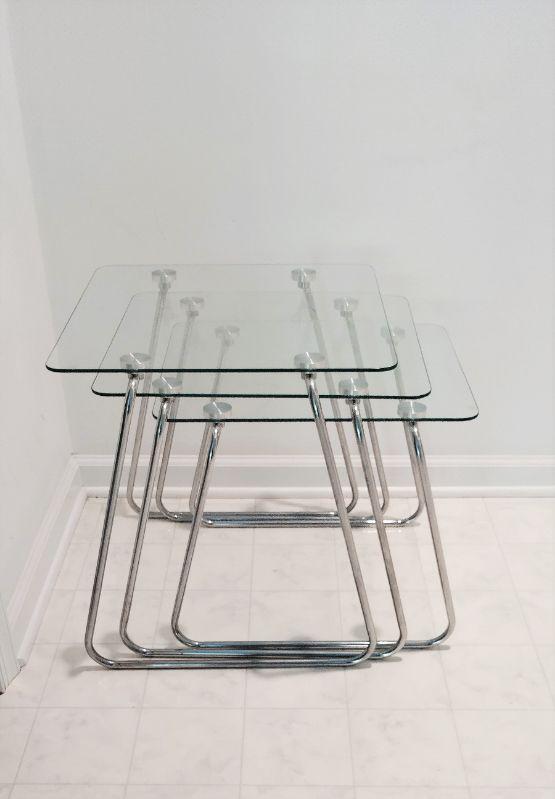 Set of 3 glass and chrome nesting tables