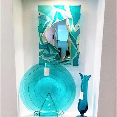 Seaglass Mirror and matching Bowl and swung vase