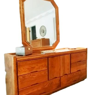 Matching Vintage Oak triple dresser and mirror