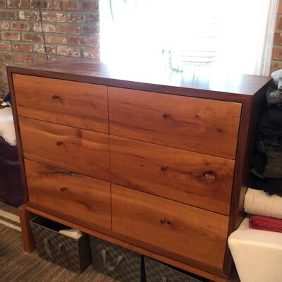  Ribbon striped Sapele with rustic cherry drawer fronts (6). Rosewood drawer pulls. 45.5x18x42.5. The base has LEDs so the unit can seem...