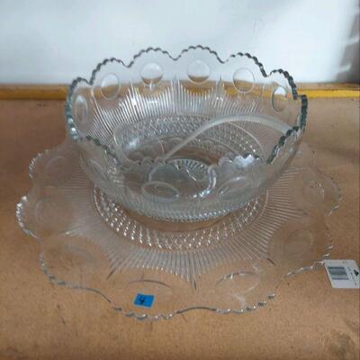 Very large glass Punch bowl and platter