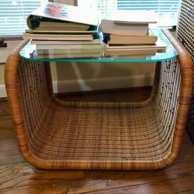 Wicker glass table