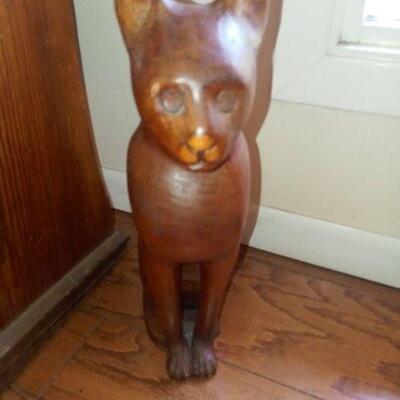 Wooden cat statue