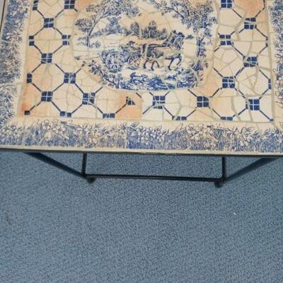 Blue and white tiled table