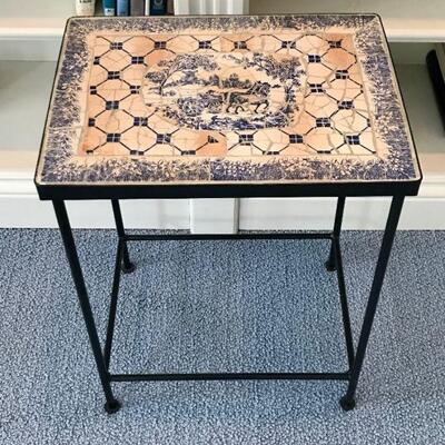 Blue and white tiled accent table