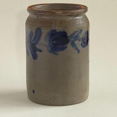 Antique Stoneware Crock
Blue flowers and vines encircle the top.
No chips, cracks, or imperfections. 