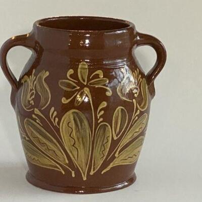 Redware Vase with Slipware Tulip