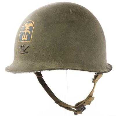 WWII D-DAY 1119th COMBAT ENG. GROUP (OMAHA BEACH) HELMET NAMED TO COLONEL WILLIAM D. BRIDGES