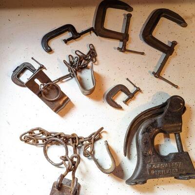 Clamps- American made... Dairy Cow Hobbles... And a riveter!