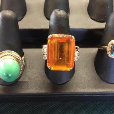 Vintage rings with precious stones and gold bands
