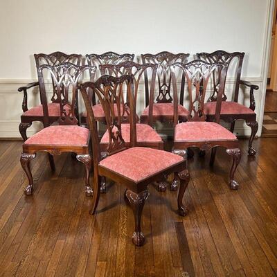 (8pc) BAKER CHIPPENDALE STYLE CHAIRS | A set of carved wood dining chairs by Baker Furniture, comprising two arm chairs and six side...